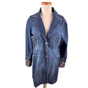 Zenim Denim Women Size Large Western Aztec Jeweled Embroidered Denim Coat Jacket